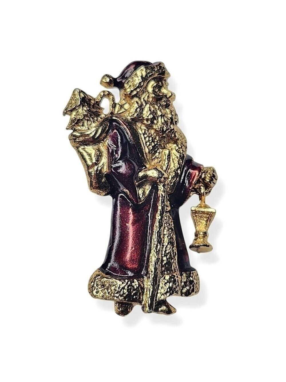 Vintage Signed USA Santa Gold Tone Christmas Articulated Enamel Brooch